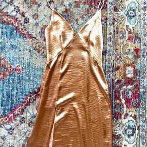 The Jetset Diaries Rose Gold Slip Dress w/ Slit